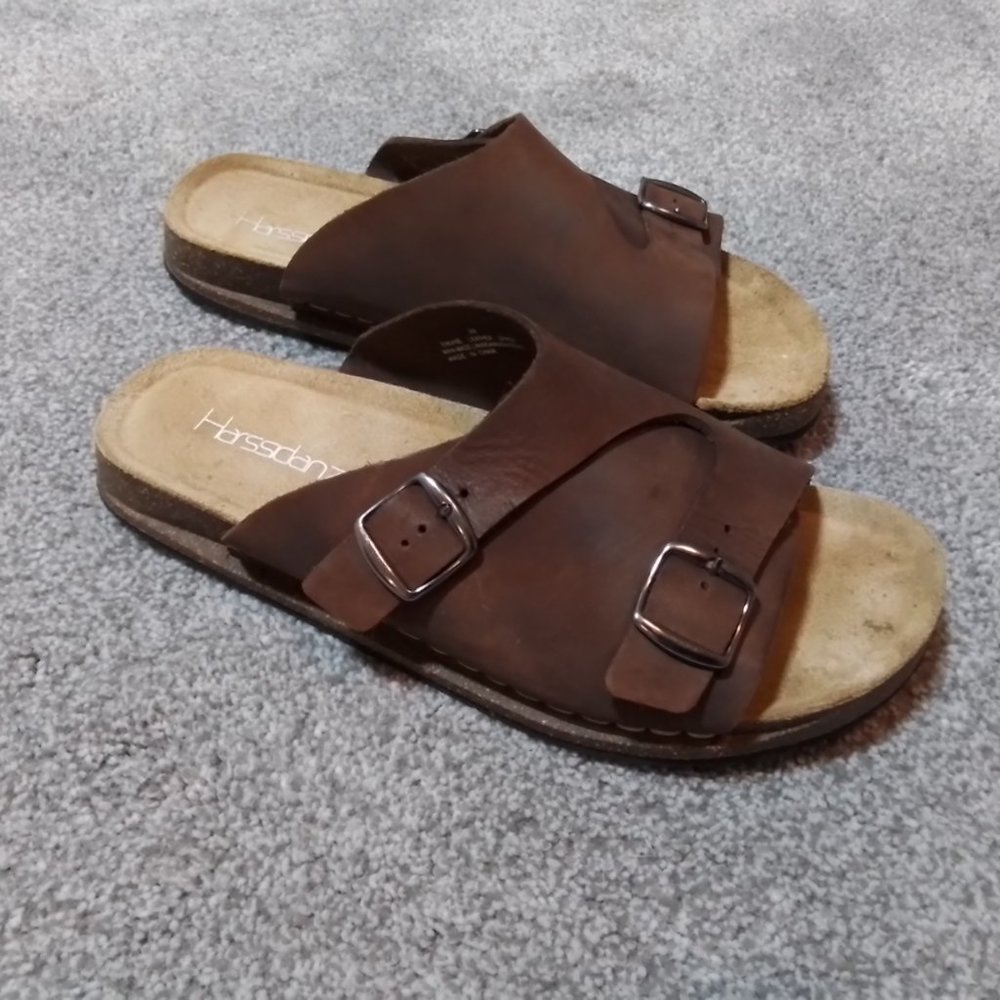 Harssidanzar Brown Genuine Leather Slide Sandals with Cork Soles size 8 / 39 - Picture 3 of 5